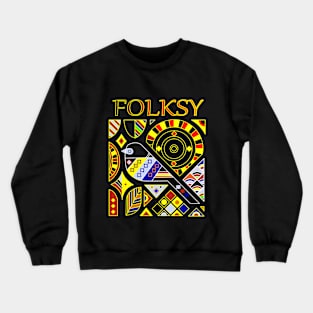 Cool Folk Art With Bird Logo Crewneck Sweatshirt